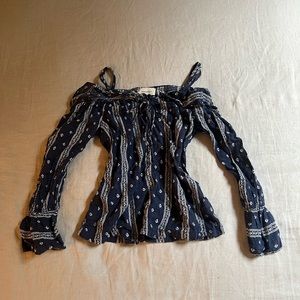 Navy Patterned Skies Are Blue “Off The Shoulder” Top